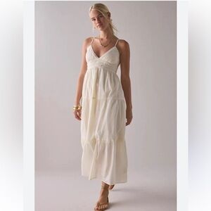 Kimchi Blue Serafina Lace Trim Tiered Babydoll Maxi Dress Ivory Size M